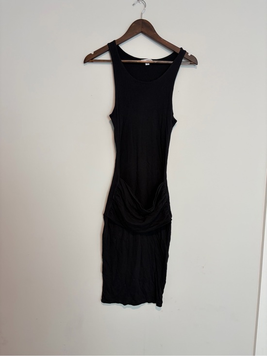 James Perse Dresses & Skirts - James Perse Black Draped Midi Dress 0 Ruched Bodycon Minimalist Made USA